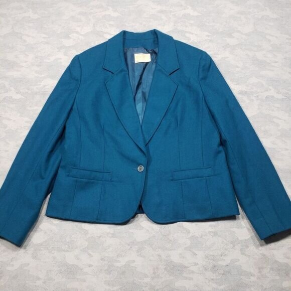 Vintage Pendelton Blazer‎ Womens 16 Blue Pure Virgin Wool Made USA - Picture 1 of 5